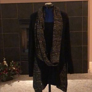 Woman’s Gold Sequin Sweater & Scarf
